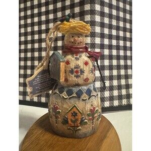 Vintage Jim Shore Snowman 2003 Heartwood Creek 5 1/2" tall Bird House & Nest